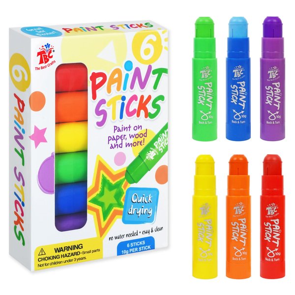 TBC The Best Crafts Paint Sticks, 6 Classic Colors, Washable, Non- Toxic, Tempera Paint Sticks for Kids and Student(6 Colors)