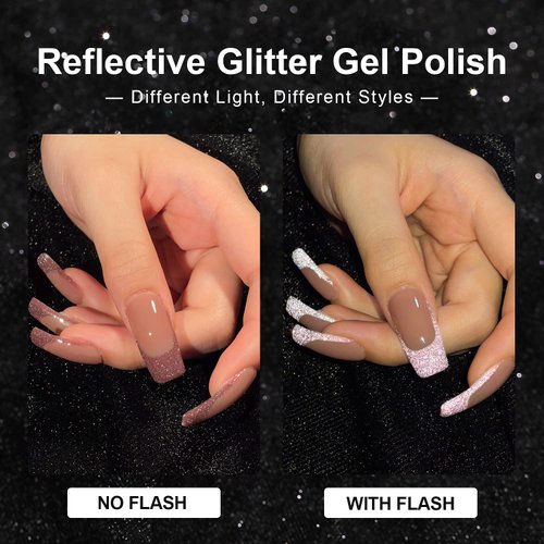 GAOY Reflective Glitter Gel Nail Polish Set for Christmas Nails 6 Colors Including Pink Red Silver Holographic Gel Polish Kit UV LED Soak Off Nail Polish Home DIY Manicure Nail Salon Varnish