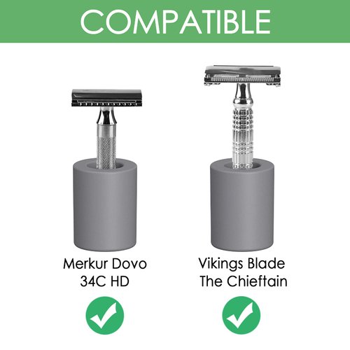 Linkidea 2 Pack Safety Razor Stand, Opening Dia 0.8" (2.2cm) Diatomite Men's Shaving Razor Holder for Bathroom Countertops, Compatible with Vikings, Merkur Double Edge Safety Razor (Grey)