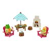 Lil Woodzeez – Toy Backyard Furniture Playhouse – Miniature Fire Pit & Chairs Dollhouse Playset – 2 Posable Figures Included – Kids 3 Years +