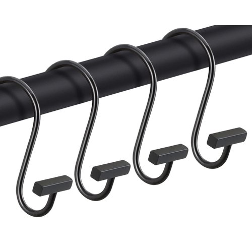 Black Shower Curtain Hooks, Rust Proof Shower Curtain Rings for Bathroom, CHICTIE Modern Metal Decorative Shower Hooks Hangers for Shower Curtain Rod, Square T Bar Shape Set of 12