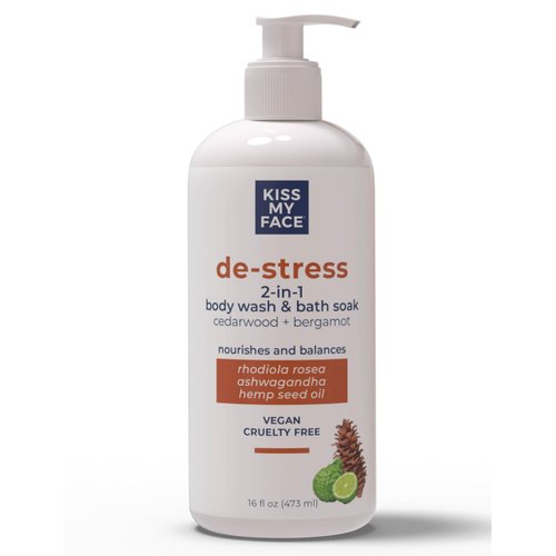Kiss My Face De-Stress 2-in-1 Body Wash & Bath Soak Cedarwood + Bergamot - Vegan Body Wash - 16 oz Bottle with Pump (Cedarwoord & Bergamot, Pack of 1)