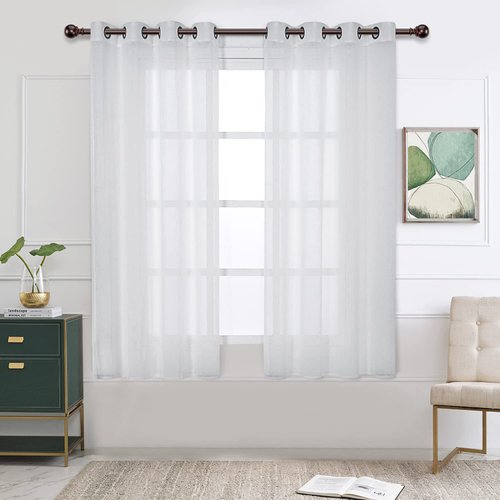 BONZER Burlap Linen Sheer Curtains for Living Room - Grommet Top Sheer Drapes 63 inches Length Light Filtering Voile Window Curtain for Bedroom, Set of 2 Panels (54 x 63 Inch, White)