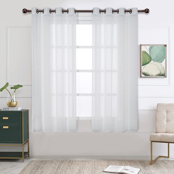 BONZER Burlap Linen Sheer Curtains for Living Room - Grommet Top Sheer Drapes 63 inches Length Light Filtering Voile Window Curtain for Bedroom, Set of 2 Panels (54 x 63 Inch, White)