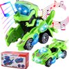 Transforming Dinosaur Toys,Transformer Toys for Kids Car for Boys Age 3-5 Dino Car Dinotrux Toys for Kids with LED Light & Music Automatic Transform for Kids Toddlers Birthday Gifts(Green)