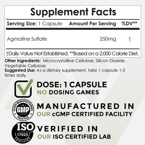 Nootropics Depot Agmatine Sulfate Capsules | 250mg | 240 Count | Energy Supplement | Amino Acid Derivative | Supports Physical Strength and Workout Recovery | Nitric Oxide Booster