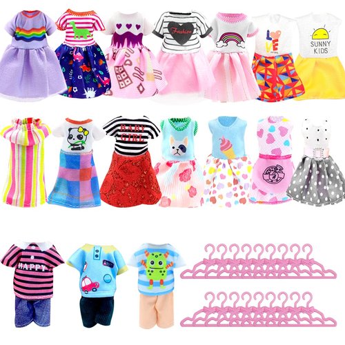 20 Pcs Doll Clothes and Accessories, 10X Clothes, 10X Mini Hangers, for 5.3 Inch Dolls, for Girls Granddaughter Ages 6-12 Gifts