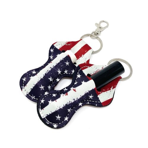 allydrew 10 Pack Chapstick Holder Keychain, Keyring for Lip Balm Lip Gloss Lipstick with 10 Pieces Metal Keyring Clasps, Patriotic Flag