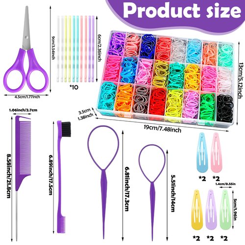 24 Colors Rubber Bands for Hair, 2300 Pcs Elastic Hair Bands Baby Girl Hair Ties Mini Hair Rubber Bands with 5 Hair Styling Tools 20 Hair Clips Hair Accessories for Toddler Baby Girl Kids