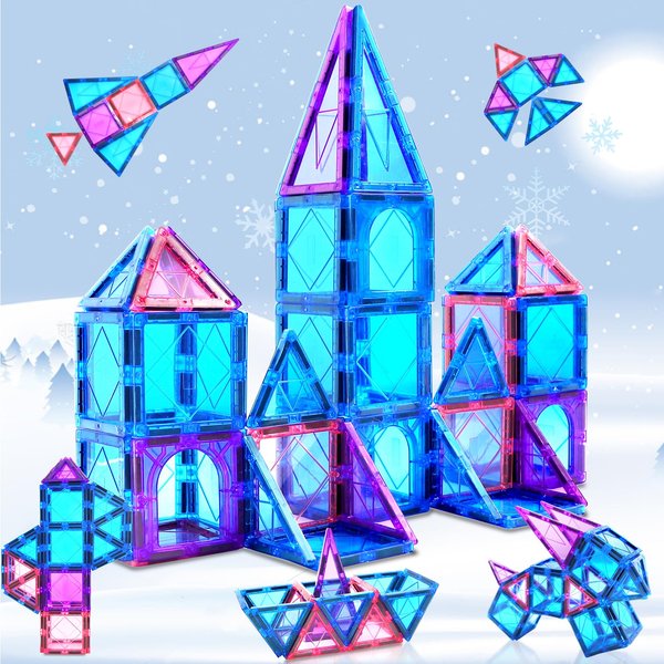 KAEILORU Magnetic Tiles Magnetic Building Blocks for Kids Ages 3+ Frozen Princess Castle Building Toys for Toddlers Christmas Birthday Gifts Toys for 3 4 5 6 7 8+Year Old Boys Girls