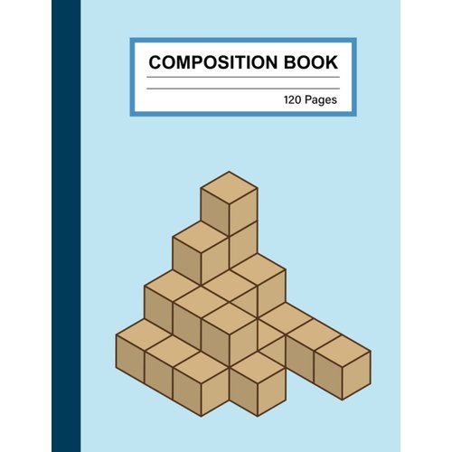 Composition Notebook: 3d Cube Composition Book - Wide Ruled, 8.5x11, 120 Pages, Light Brown Cube, Brown Edge, Sky Blue