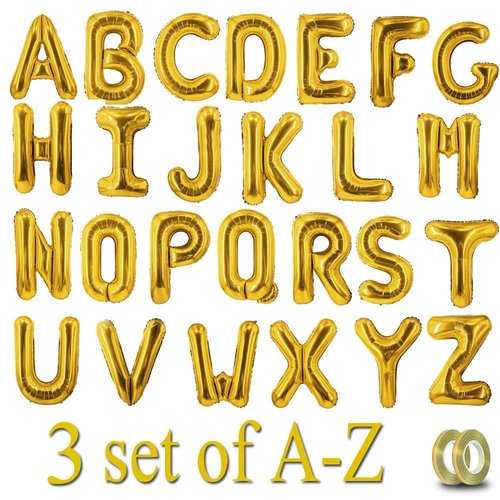 78 Pcs Gold Letter Balloons Foil Alphabet A to Z Balloons DIY Personalized Phrase Banner for Baby Shower Wedding Party Supplies Custom Decor 16 Inch(Letter A-Z 3 Set)
