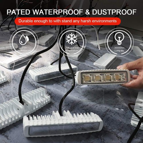 EXZEIT Waterproof Led Boat Lights, 2 pc 72W Deck/Dock Marine Lights 4000LMS 120°Flood Light, 6.3inch, 12/24 V Led Light Bar