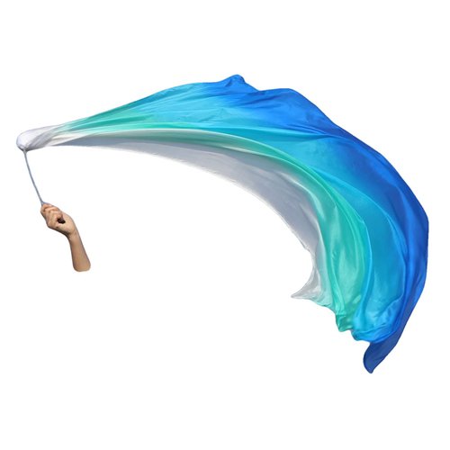 Winged Sirenny Single Piece 70" Play Silk Scarf with Poi Ball, Colorful Silk Flag Ribbon Streamer, Belly Dance Practice VOI(Sea)