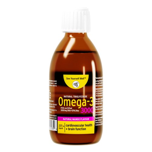 See Yourself Well Liquid Omega 3 Fish Oil - High Potency 5000mg - 2000mg EPA, 1000mg DHA. Promotes Brain, Eye, Heart, Joint & Immune Health. Natural Triglyceride. 237ml / 8oz - 48 Servings. Mango