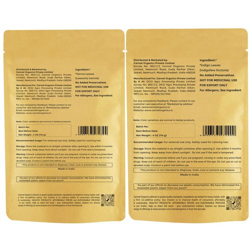CARMEL ORGANICS Hair Color Henna & Indigo Leaves Powder Combo (4 Ounce Each) For black & Brown hair| No added colours or chemicals | Non-GMO | Pure And Natural Dried Leaves