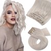 Moresoo Blonde Hair Extensions Clip in Human Hair 12 inch White Blonde Clip in Hair Extensions Real Human Hair Double Weft Human Hair Clip in Exensions Blonde #60A 7pcs/120g