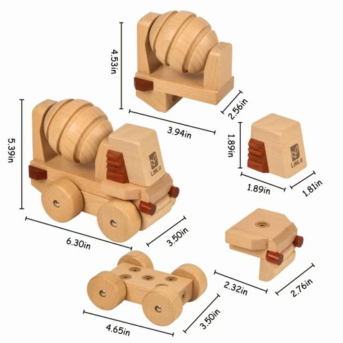 Magnetic Wooden Car Detachable Toy, Vehicle Model Assembly Toy with Magnet, Hand Push Car Toys for 1+ Year Old for Christmas Birthday Party Car Theme(Concrete Mixer)