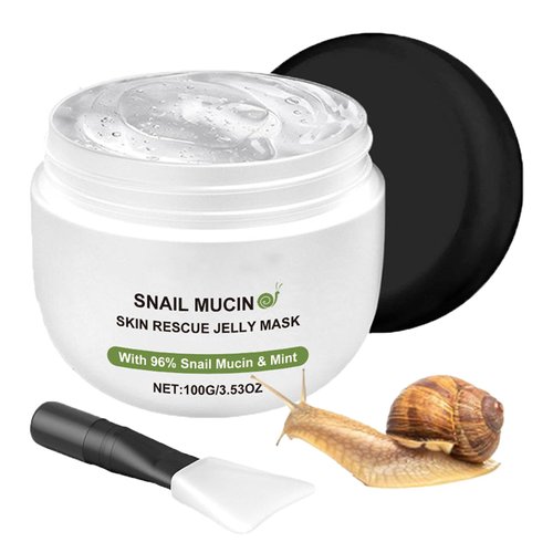 Grospe Snail Mucin Mask, Snail Rescue Jelly Mask Snail Mucin Hydrating Face Mask with 96% Snail Mucin & Mint Extract Deeply Hydrating & Moisturizing Improving the Skin's Blemishes 100g