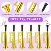 Poen 12 Pcs Toy Trumpet Kids Mini Metallic Trumpet Musical Instruments Plastic Trumpet Noise Makers for New Year Parties Kids Events Party Favors Music Class Stage Props 7 Inch(Gold)