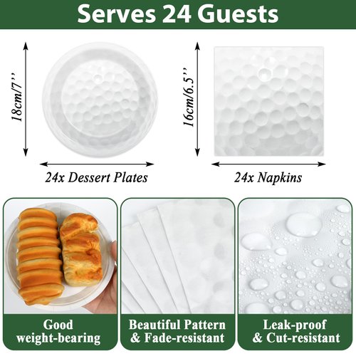 Qyeahkj Golf Party Supplies Serves 24 Golf Ball Party Paper Plates and Napkins Green Grass Plastic Tablecloth Set Golf Tableware Kit for Sports Themed Birthday Decoration Baby Shower Decor