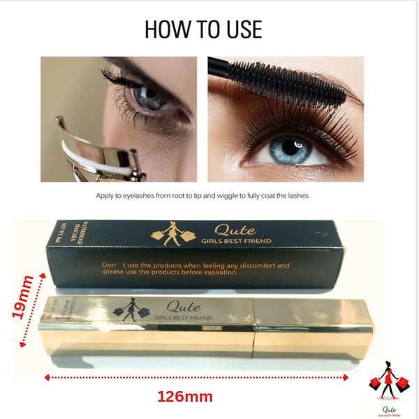 QUTE 4D Silk Fiber Lash Mascara Waterproof,Luxuriously Longer,Thicker,Voluminous Eyelashes,Long-Lasting,Dramatic Extension,Smudge-proof,Hypoallergenic Formula (Black)