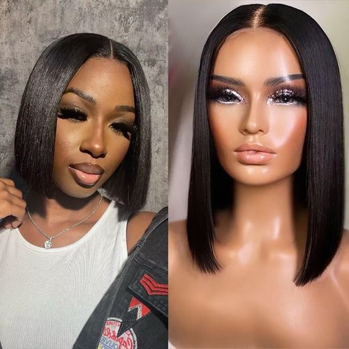 2X6 Deep Parting SKINLIKE Real HD Human Hair Short Bob Wigs Pre Plukced 0.10mm Ultra-thin Invisible Swiss HD Lace Closure Single Knot Undetectable Melted Lace Closure Wigs 180% Density 12Inch
