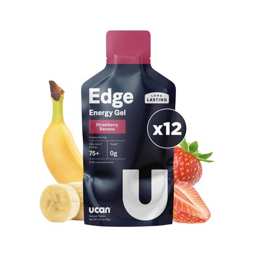 UCAN Edge Energy Gel Shots, Strawberry Banana (12, 2 Ounce Packets) for Running, Training, Workouts, Fitness, Cycling, Crossfit | Sugar-Free, Vegan, & Keto Friendly Energy Supplement