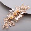 Chargances Wedding Flower Leaf Hair Comb Bridal Crystal Pearl Hair Side Comb Gold Rhinetone Handmade Headpiece Hair Accessories for Women and Girls (Gold)