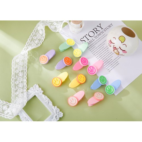 AACKS Happy Face Hair Clips, Pin, Barrettes Colorful Smile Face Party Favors Preppy Hair Clips Y2K Hair Accessories Smiling Hair Summer Beach Hair Accessories for Girls Kids Teen