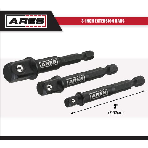 ARES 70000-3-Inch Impact Grade Socket Adapter Set - Turns Impact Drill Driver into High Speed Socket Driver - 1/4-Inch, 3/8-Inch, and 1/2-Inch Drive