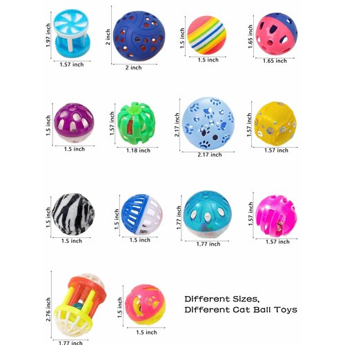 HEUHAI 10 Pack Cat Toy Balls - Multi-Colored with Bells, Enduring Plastic, Indoor Play for All Cats, 1.5" to 2.2"