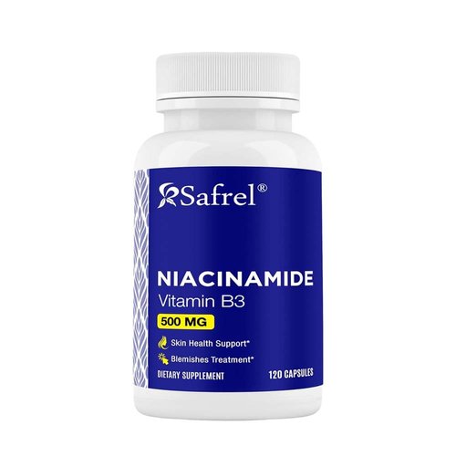 Safrel Niacinamide 500mg (Vitamin B3) - 120 Capsules - Skin Health & Blemish Support - Non-GMO, Gluten-Free - Flush-Free Formula - for Men and Women’s Health