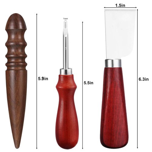 6 Pcs Leather Knife Set, Including 4 Leather Edge Bevelers, Leather Cutting Knife Skiving Knife, Sandalwood Edge Leather Burnisher Tool for DIY Leather Craft,1.5 mm 1.2 mm 1.0 mm 0.8 mm