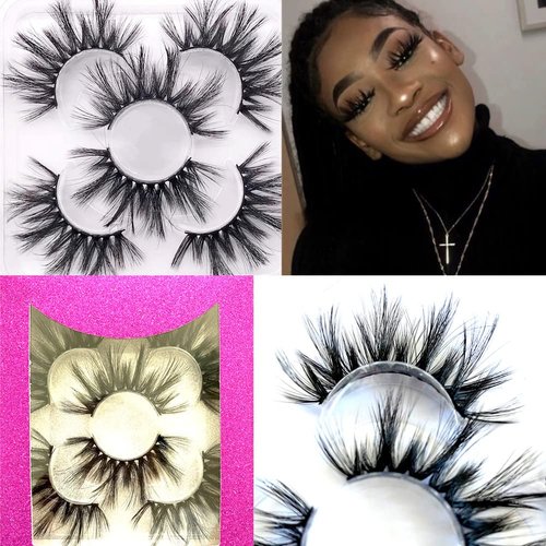 Sunniess False Eyelashes 8D Faux Mink Lashes 100% Handmade Reusable Natural Look Fake Eye lashes Cat-Eye Fluffy Wispy Lashes Dramatic Long Thick Volume Soft Lashes Packs