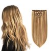 5 Pieces 12" Remy Clip in Ombre Hair Extensions Human Hair Light Blonde Mixed Golden Blond Highlights - Silky Straight Long Thick Real Hair Extensions for Women Fashion (12 inches, 16/22, 60grams)