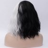 PATTNIUM Black White Wig Short Wavy Wig Black and White Wig Women Girls Two Color Wig Shoulder Length Rose Net Curly Two Tone Wig Heat Resistant Synthetic Cosplay Party Costume Wig (Black and White)