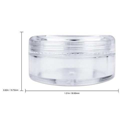 50 Empty 5 Grams Acrylic Clear Round Jars - BPA Free Containers for Cosmetic, Lotion, Cream, Makeup, Bead, Eye shadow, Rhinestone, Samples, Pot, Small Accessories 5g/5ml (Clear Lid)