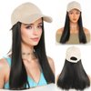 ASAYUMI Baseball Cap with Hair Extensions Hat Wig Adjustable Hat Attached Short Straight 16" Synthetic Hairpiece for Women Dark Black
