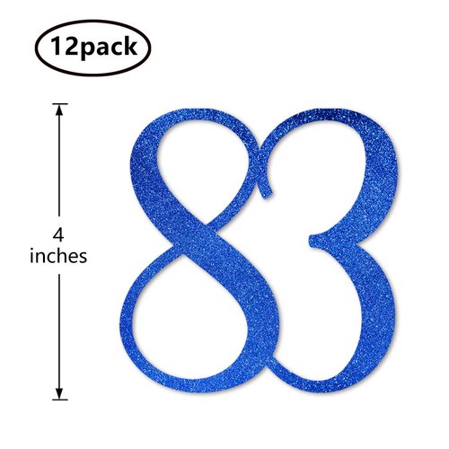 Blue Glitter 83rd Birthday Centerpiece Sticks, 12-Pack Number 83 Table Topper Anniversary Party Decorations