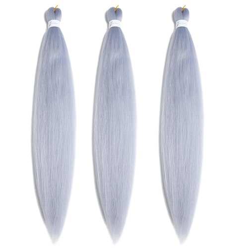 Pre Stretched Braiding Hair 26 Inch Gray Braiding Hair Extensions Hot Water Setting Crochet Box Braids Hair (26 Inch (Pack of 3), Silver Grey)