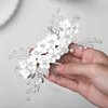 Unsutuo Flower Bride Wedding Hair Comb Silver Pearl Bridal Hair Accessories Leaf Hair Piece for Women and Girls