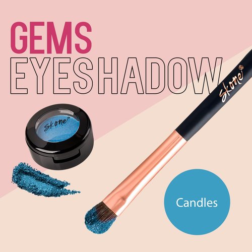 Skone Cosmetics Gems Eye Shadow, Highly Pigmented, Longwear Eye Makeup, Single Eyeshadow with Pro Shimmery Finish - Ultra-Blendable, Slightly Shimmer Shades - Blue Eyeshadow - Candles