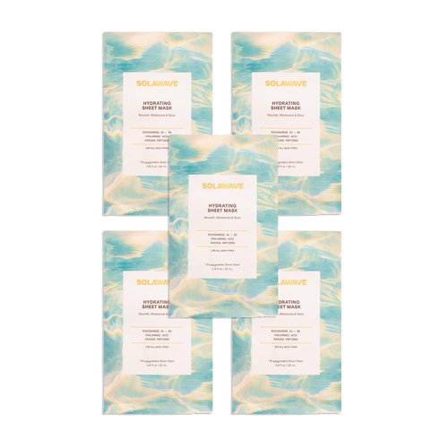 SolaWave Hydrating Sheet Mask, Anti Aging Face Mask with Niacinamide, Hydrating Face Mask with Hyaluronic Acid, Moisturizing Face Masks (5 Pack)