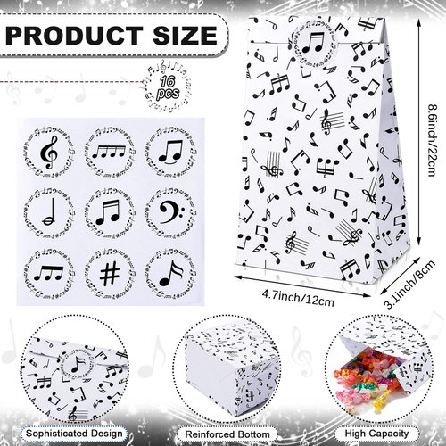 Geelin 141 Pcs Music Party Favors with Music Notes Silicone Bracelets, Musical Note Keychains, Music Stickers, Pin Badges and Paper Gift Bags for Music Theme Party Decorations Supplies