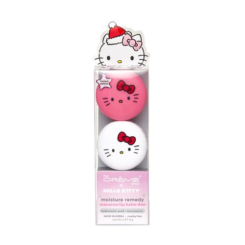 The Crème Shop Duo lip balm Moisture Remedy macaron Hello Kitty icing on the cake and mixed berry flavor