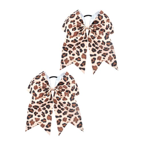Leopard Cheer Bow For Girls Cheetah Ponytail Holder Bowknot Leopard Bow Hair Ring Tie PHB01 (2 Pcs-Set)