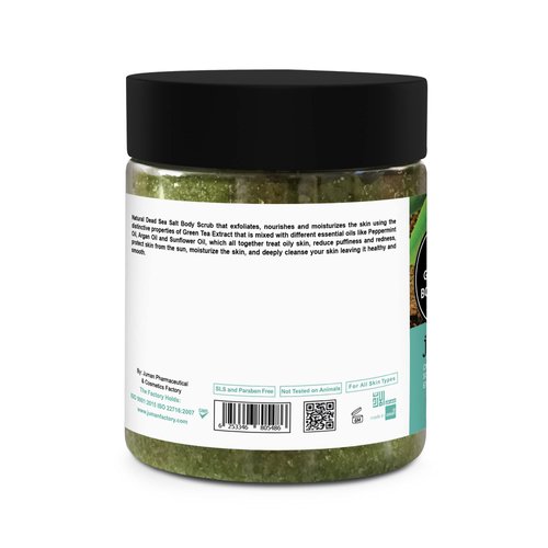 All Natural & Authentic GREEN TEA Body Scrub with Dead Sea Salt Minerals – Paraben Free – Not Tested on Animals - Infused with Aloe Vera, Argan, Cocoa, Shea Butter, Vitamin C & E - Exfoliator,