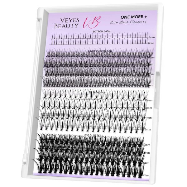 VEYESBEAUTY Lash Clusters Individual Lash Extensions One More+ DIY Multi-type Faux Mink Lash Tray Bottom, Light Volume, 7D Spike, 20D Clusters Natural Eyelashes for Self Application