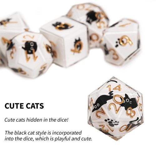 GU BEI TE DND Dice Set 7-Pcs, Sharp Edge Cute Cat Style Resin Dice Polyhedral Resin Sharp Edge Dice for Roleplaying Games Dungeons and Dragons RPG MTG Table Games